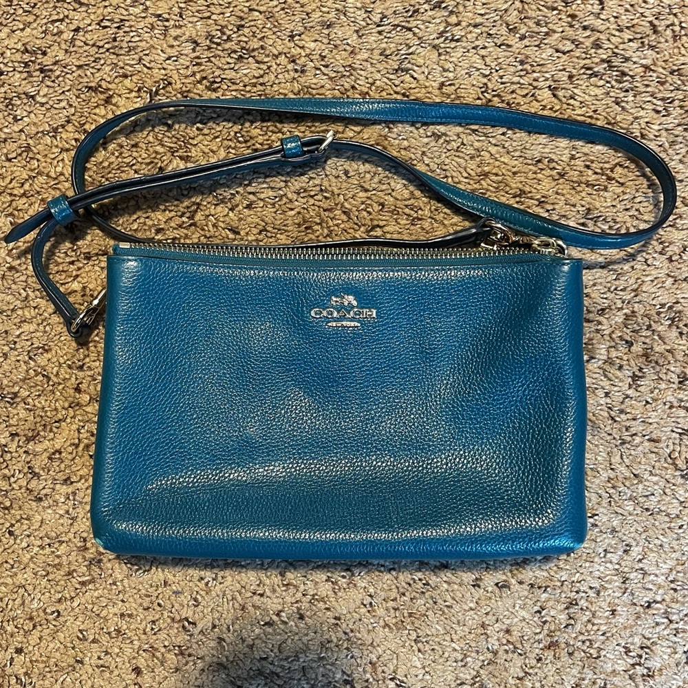 Coach Teal Leather Crossbody Shoulder Bag